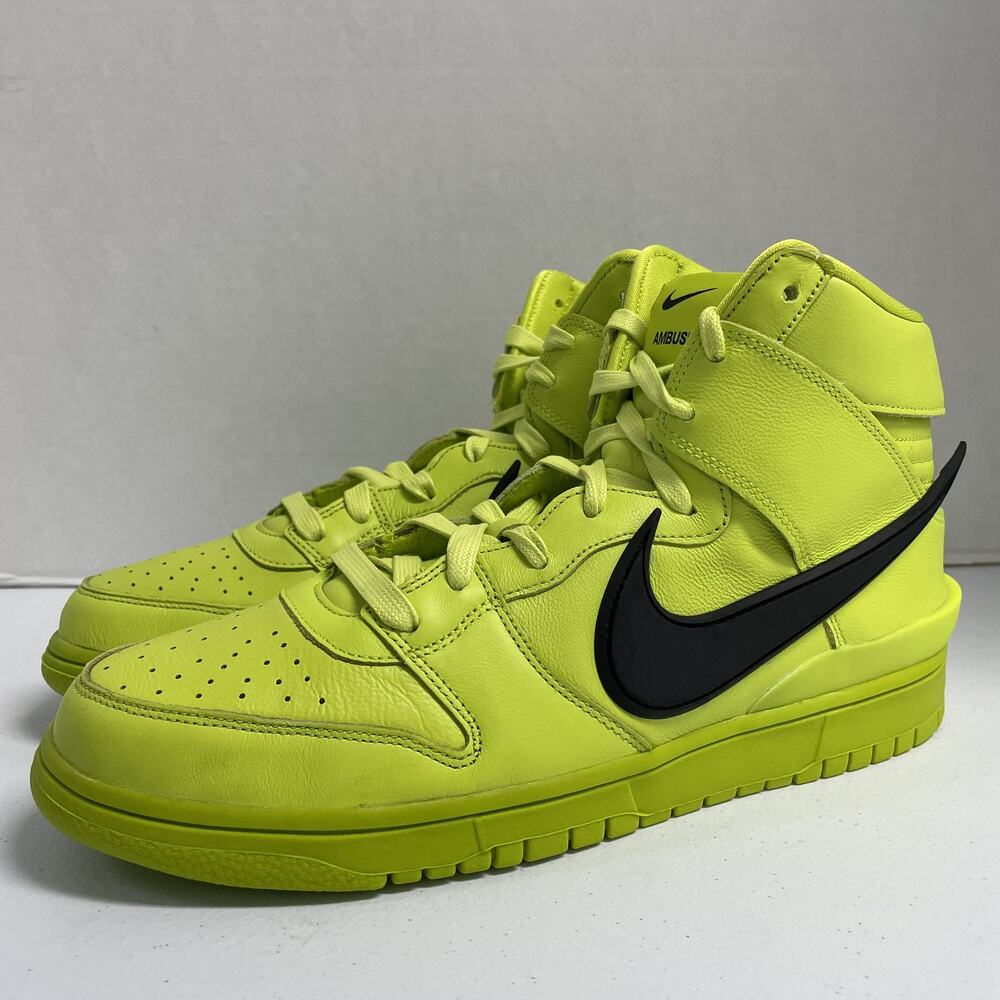 Nike Dunk High AMBUSH Flash Lime CU7544 300 Size 11.5 Volt Black Leather Shoe